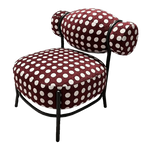 Sculptural Vintage Red Polka Dot Chair With Velvet Texture Metal Frame