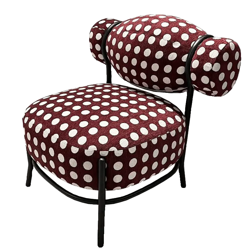 Sculptural Vintage Red Polka Dot Chair With Velvet Texture Metal Frame