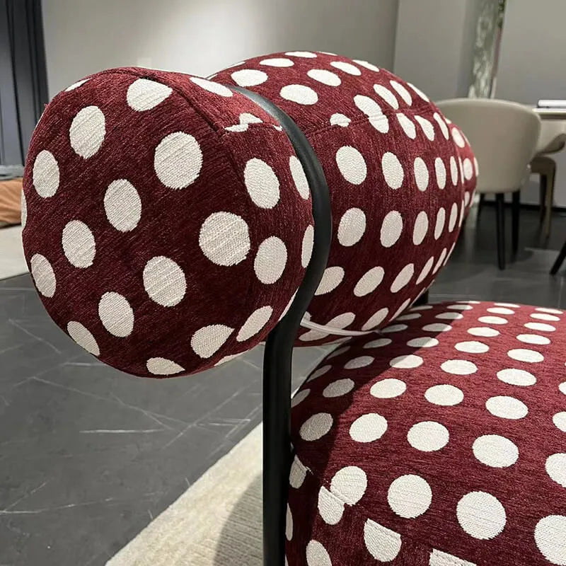 Sculptural Vintage Red Polka Dot Chair With Velvet Texture Metal Frame
