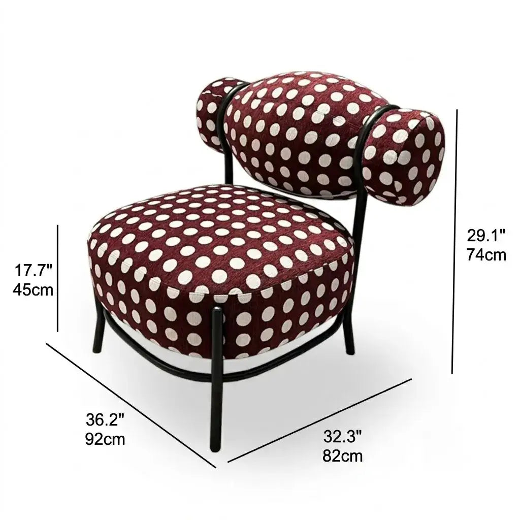 Sculptural Vintage Red Polka Dot Chair With Velvet Texture Metal Frame Dimensions
