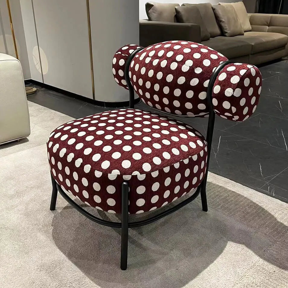 Sculptural Vintage Red Polka Dot Chair With Velvet Texture Metal Frame Main Product Image Main image