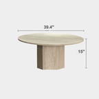 Sculptural Wabi-Sabi Coffee Table Featuring High-Density Travertine and Warm Wood Frame