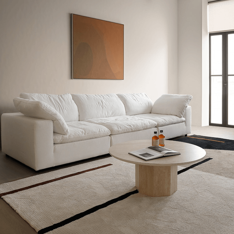 Sculptural Wabi-Sabi Coffee Table Featuring High-Density Travertine and Warm Wood Frame