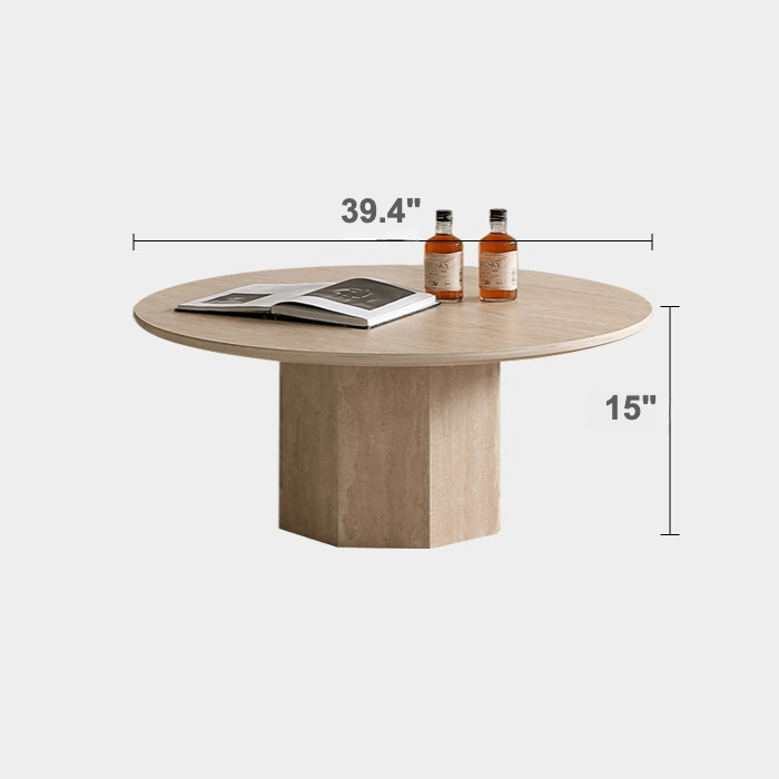 Sculptural Wabi-Sabi Coffee Table Featuring High-Density Travertine and Warm Wood Frame