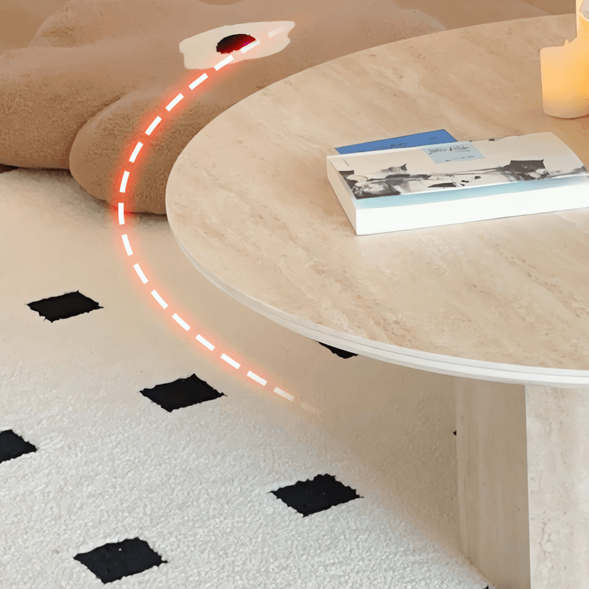 Sculptural Wabi-Sabi Coffee Table Featuring High-Density Travertine and Warm Wood Frame