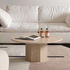 Sculptural Wabi-Sabi Coffee Table Featuring High-Density Travertine and Warm Wood Frame Main Product Image