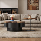 Sculptural Walnut and Stone Coffee Table Set With Petal Curves