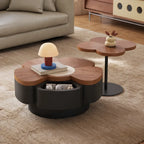 Sculptural Walnut and Stone Coffee Table Set With Petal Curves