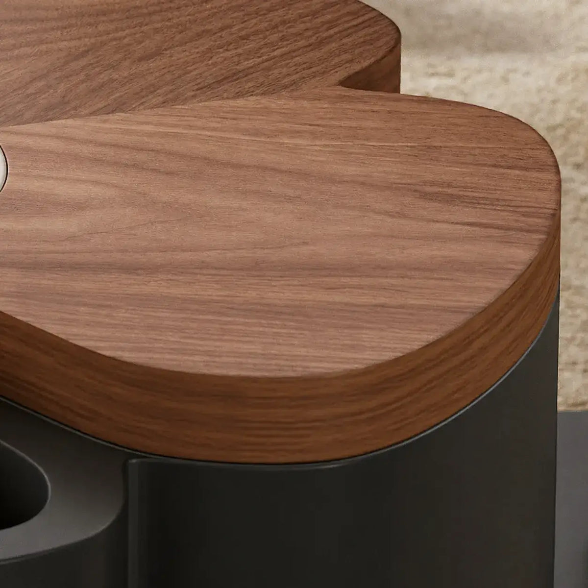 Sculptural Walnut and Stone Coffee Table Set With Petal Curves