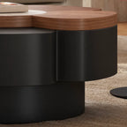 Sculptural Walnut and Stone Coffee Table Set With Petal Curves