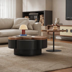 Sculptural Walnut and Stone Coffee Table Set With Petal Curves Main Product Image