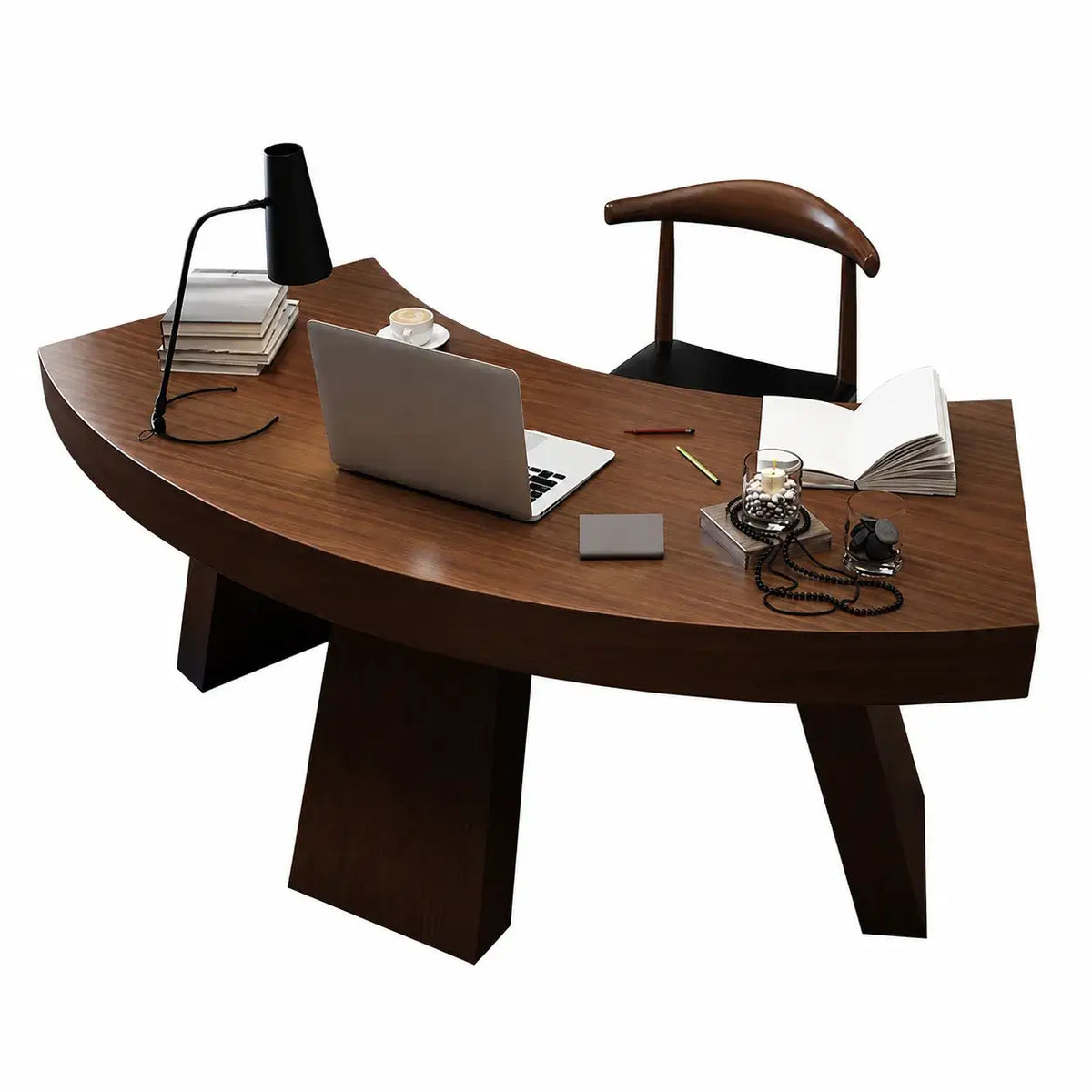 Sculptural Walnut Crescent Office Table with Broad Fan Top