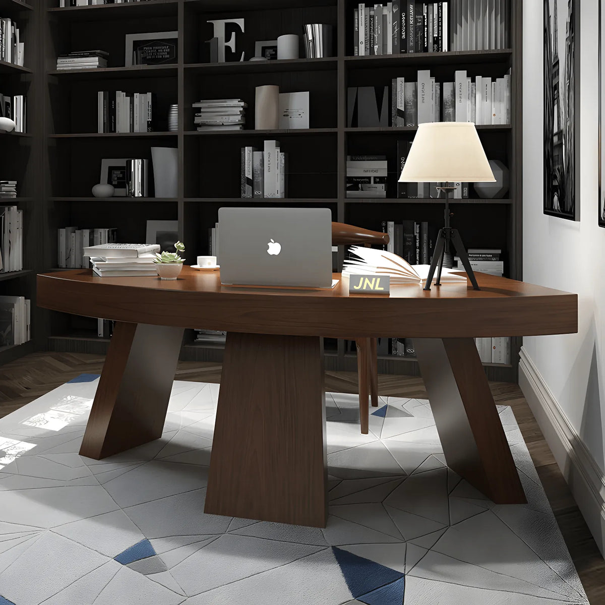 Sculptural Walnut Crescent Office Table with Broad Fan Top