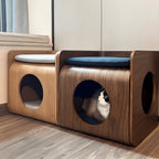 Sculptural Walnut Pet-Friendly Stool Side Table Nightstand With Rounded Tiers