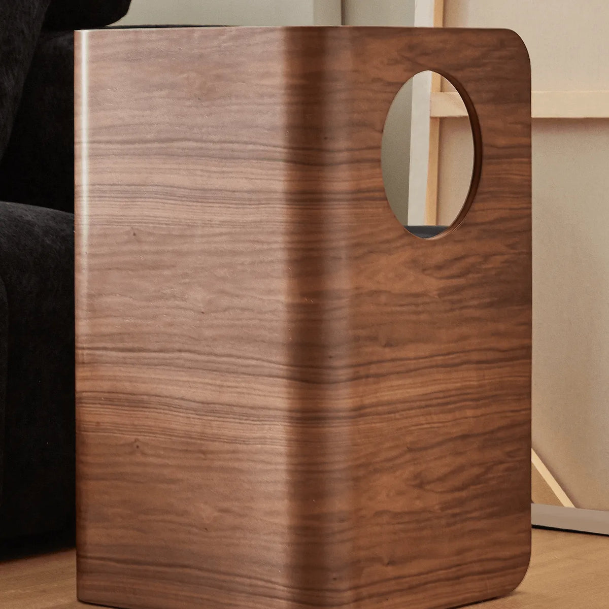 Sculptural Walnut Pet-Friendly Stool Side Table Nightstand With Rounded Tiers