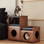 Sculptural Walnut Pet-Friendly Stool Side Table Nightstand With Rounded Tiers Main Product Image
