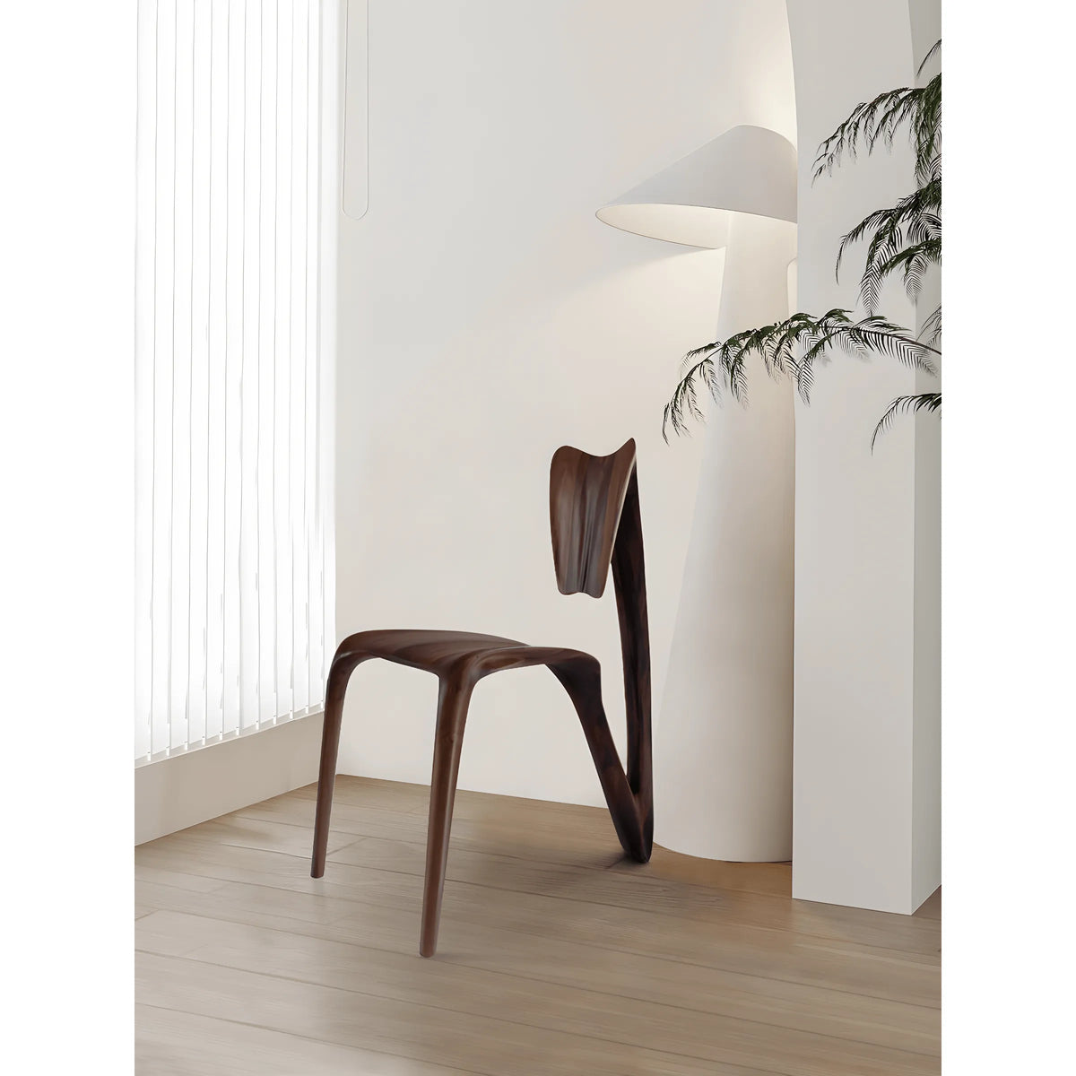 Sculptural Walnut Wood Accent Chair with Curved Back and Airy Silhouette