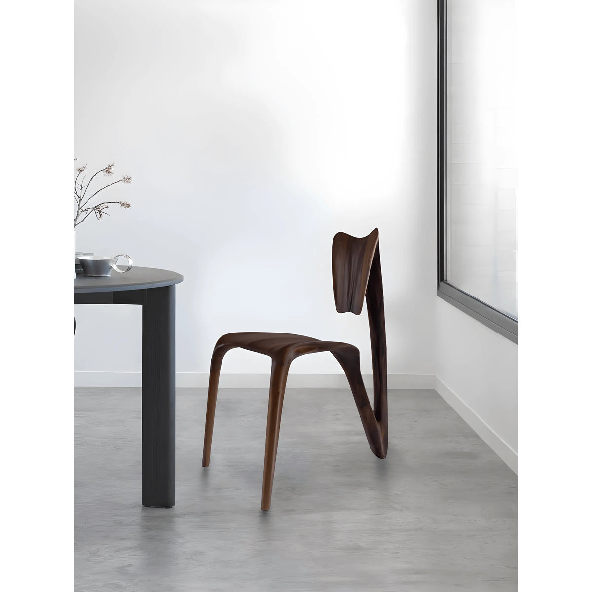 Sculptural Walnut Wood Accent Chair with Curved Back and Airy Silhouette
