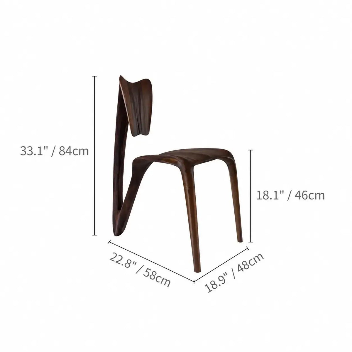 Sculptural Walnut Wood Accent Chair with Curved Back and Airy Silhouette Dimensions
