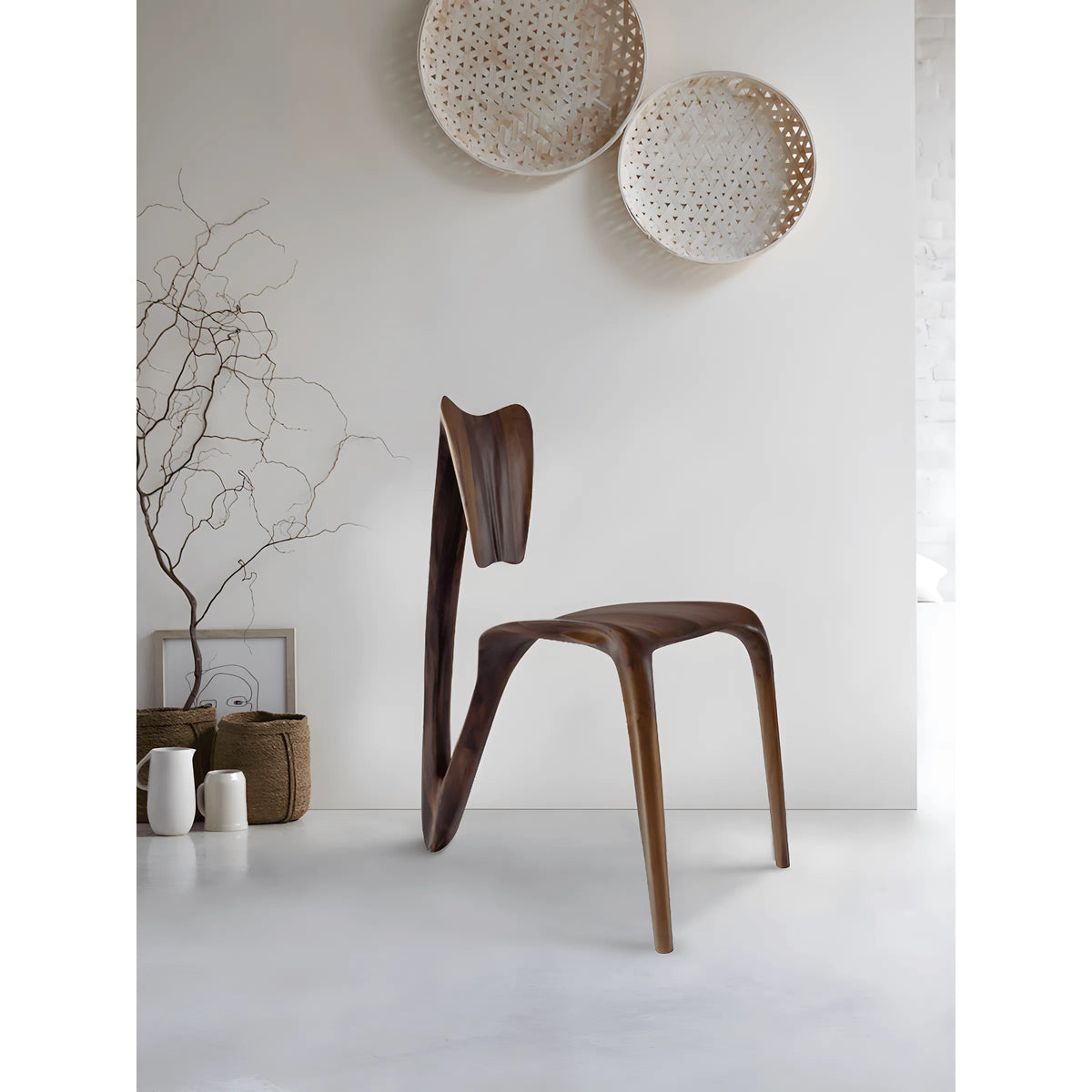 Sculptural Walnut Wood Accent Chair with Curved Back and Airy Silhouette Main Product Image
