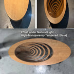 Sculptural Walnut Wood Coffee Table with Oval Glass Inlay and Wabi-Sabi Form