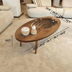 Sculptural Walnut Wood Coffee Table with Oval Glass Inlay and Wabi-Sabi Form Dimensions