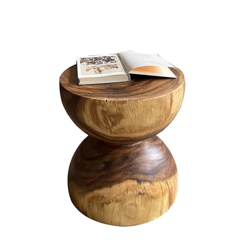 Sculptural Walnut Wood Hourglass End and Side Table with Butterfly Joinery