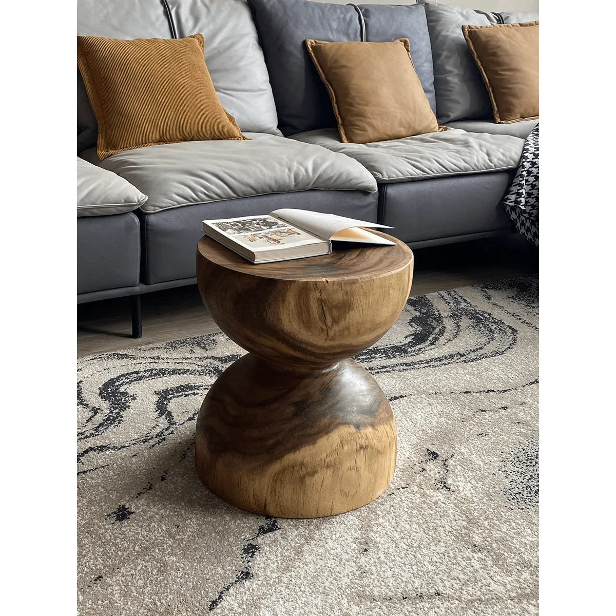 Sculptural Walnut Wood Hourglass End and Side Table with Butterfly Joinery