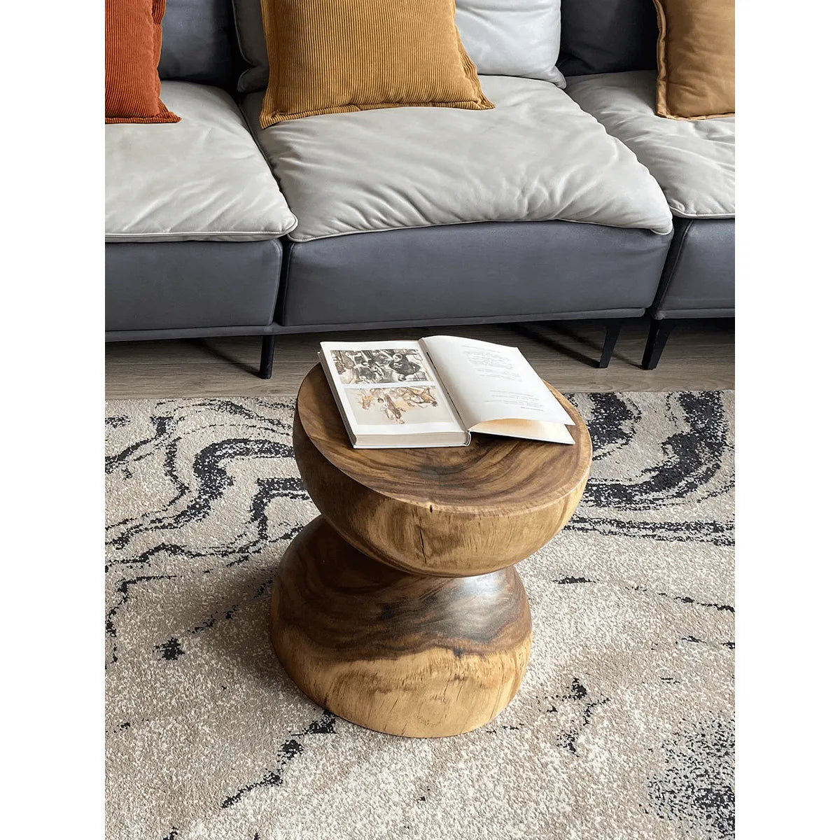 Sculptural Walnut Wood Hourglass End and Side Table with Butterfly Joinery