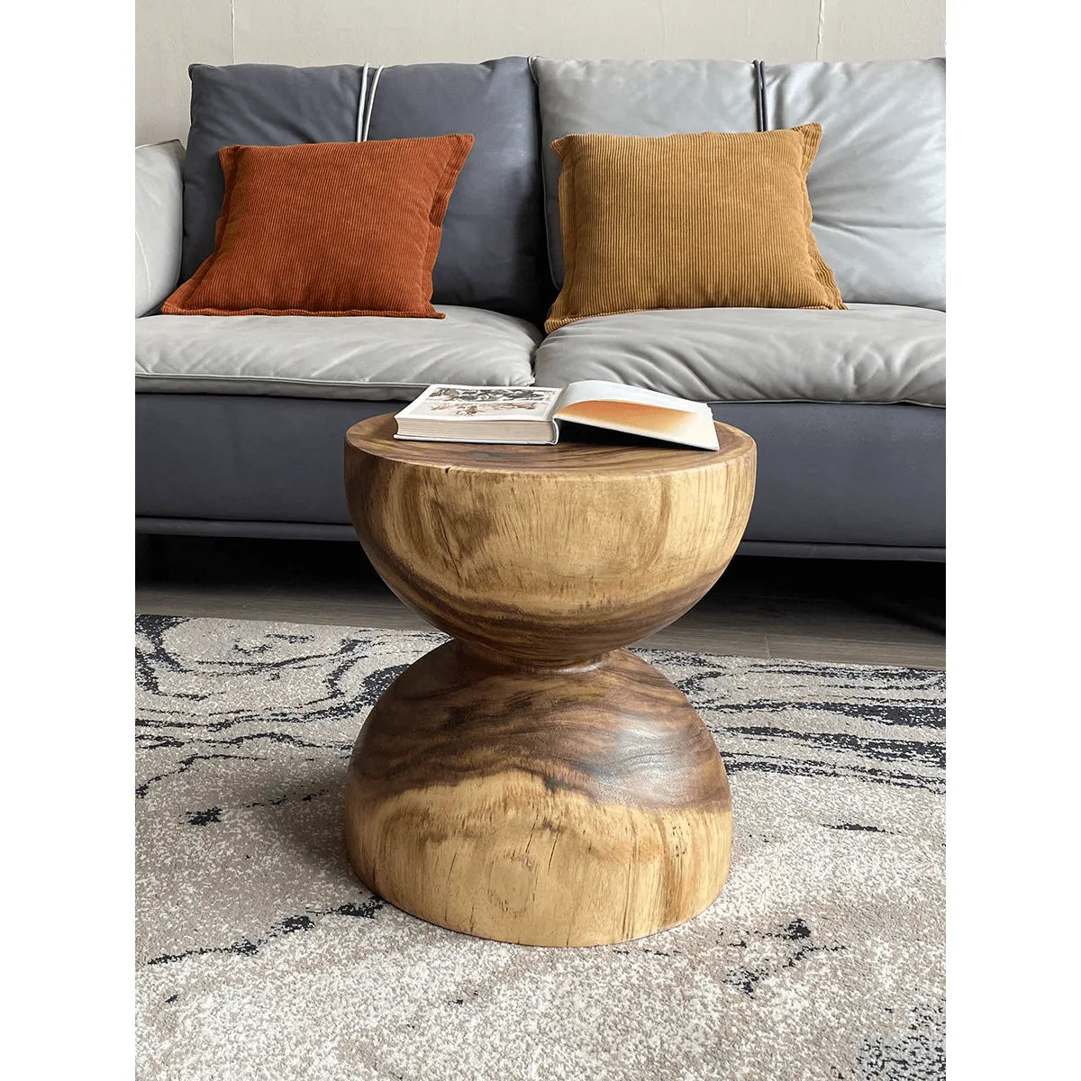 Sculptural Walnut Wood Hourglass End and Side Table with Butterfly Joinery