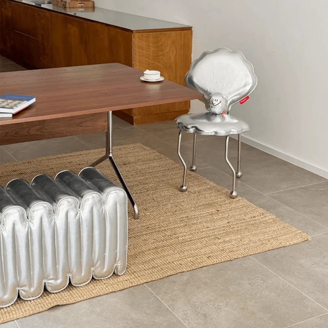 Sculptural Wave Bench in Metallic PU, Plush Multi-Use Accent Seating