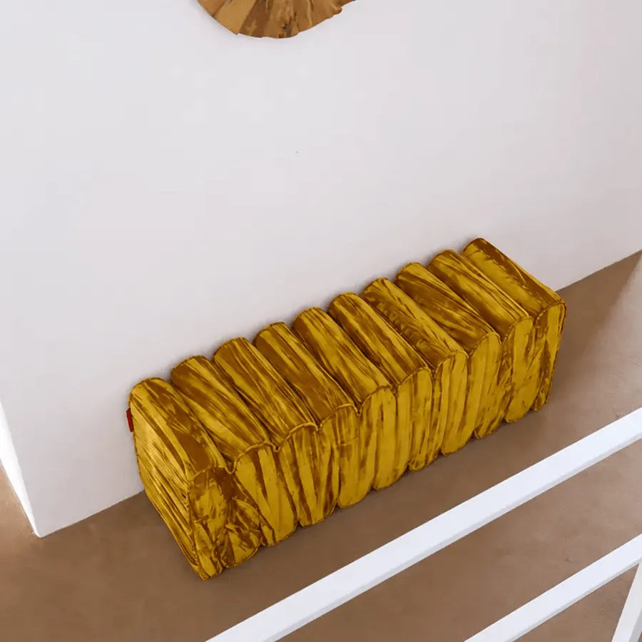 Sculptural Wave Bench in Metallic PU, Plush Multi-Use Accent Seating