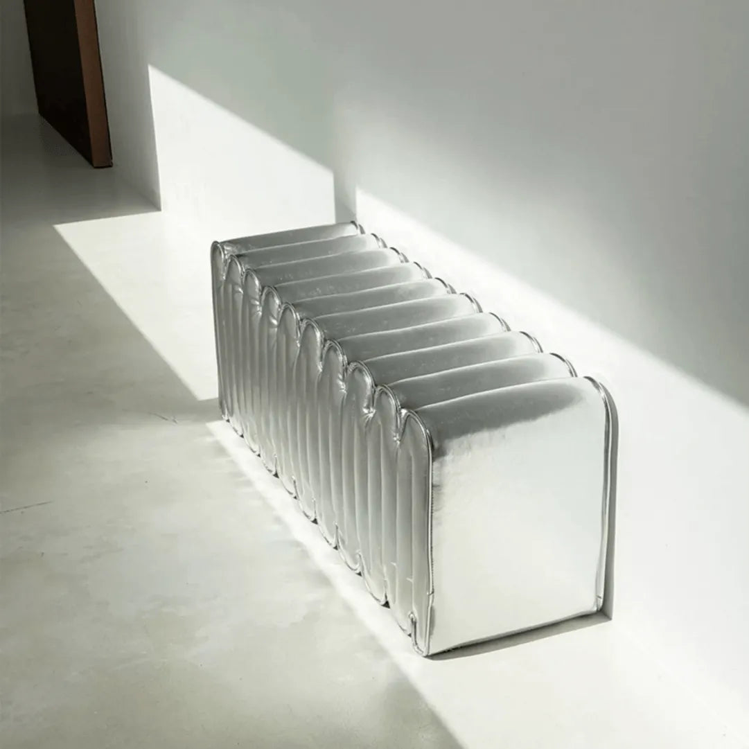 Sculptural Wave Bench in Metallic PU, Plush Multi-Use Accent Seating