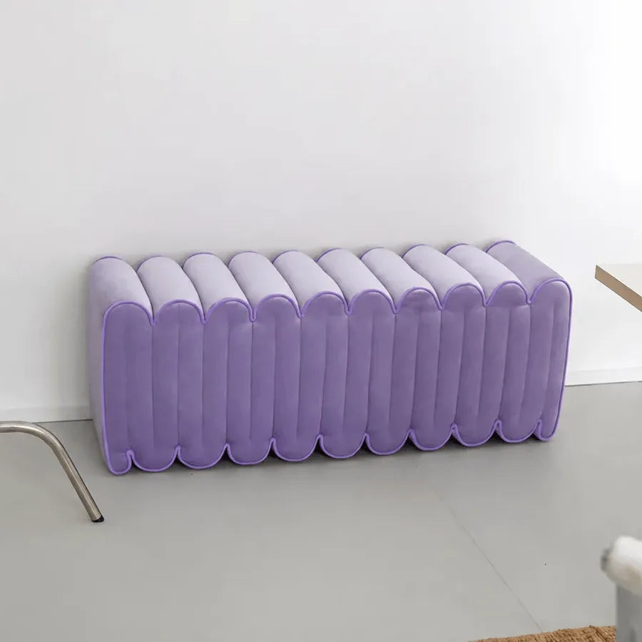 Sculptural Wave Bench in Metallic PU, Plush Multi-Use Accent Seating