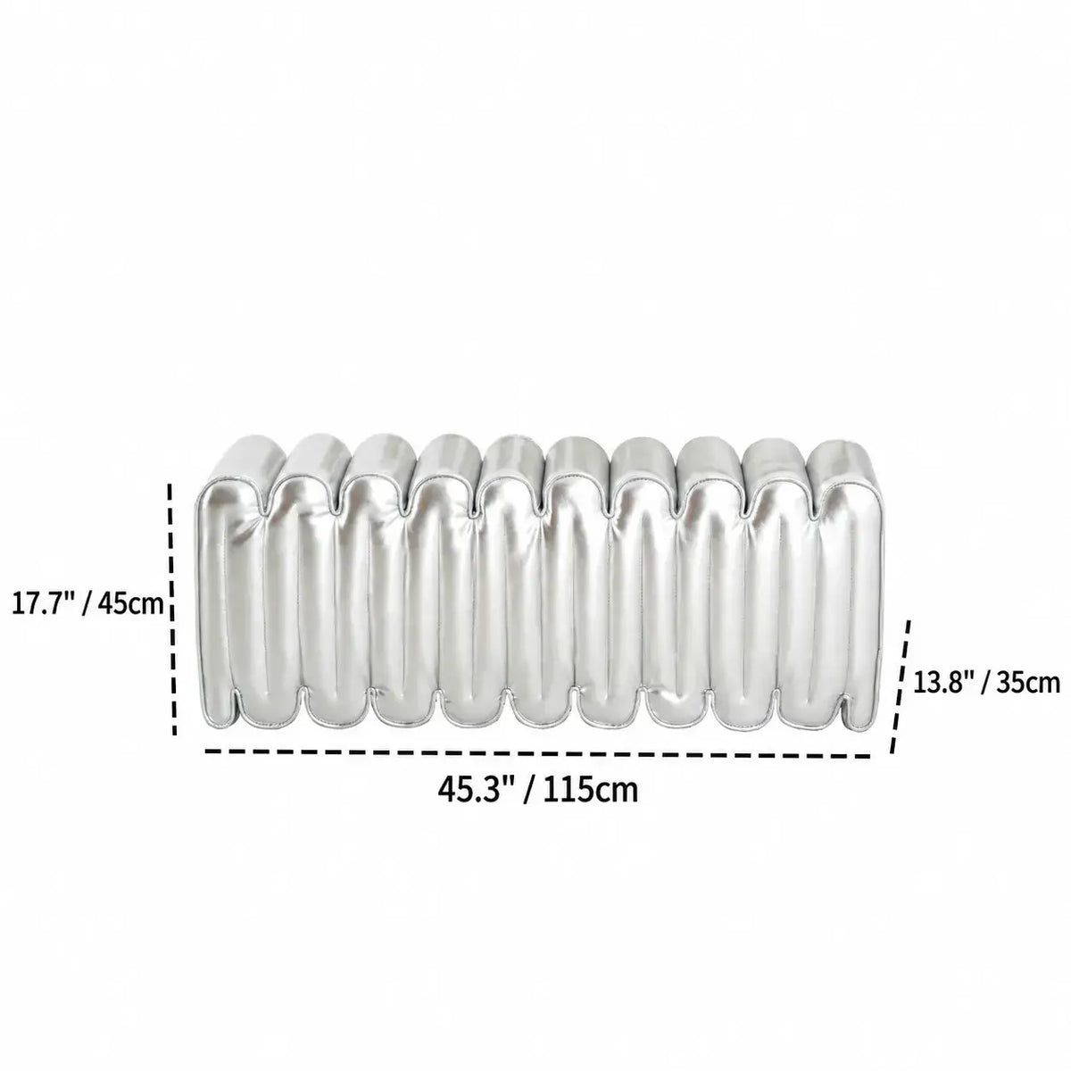 Sculptural Wave Bench in Metallic PU, Plush Multi-Use Accent Seating Dimensions