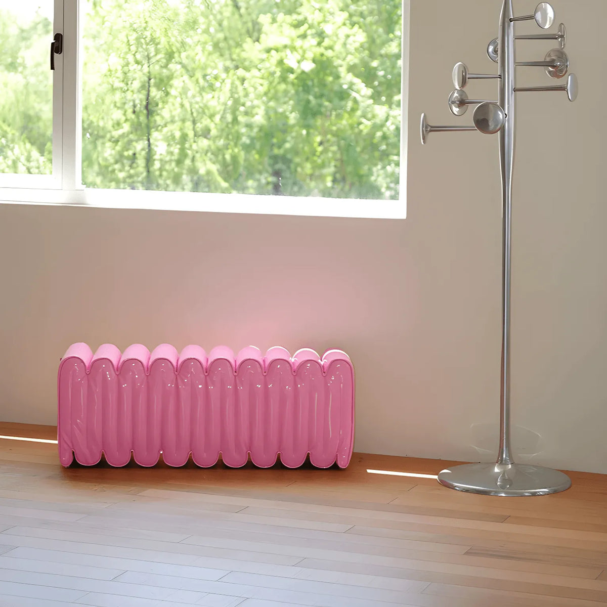 Sculptural Wave Bench in Soft PU Upholstery for Bedroom Dining
