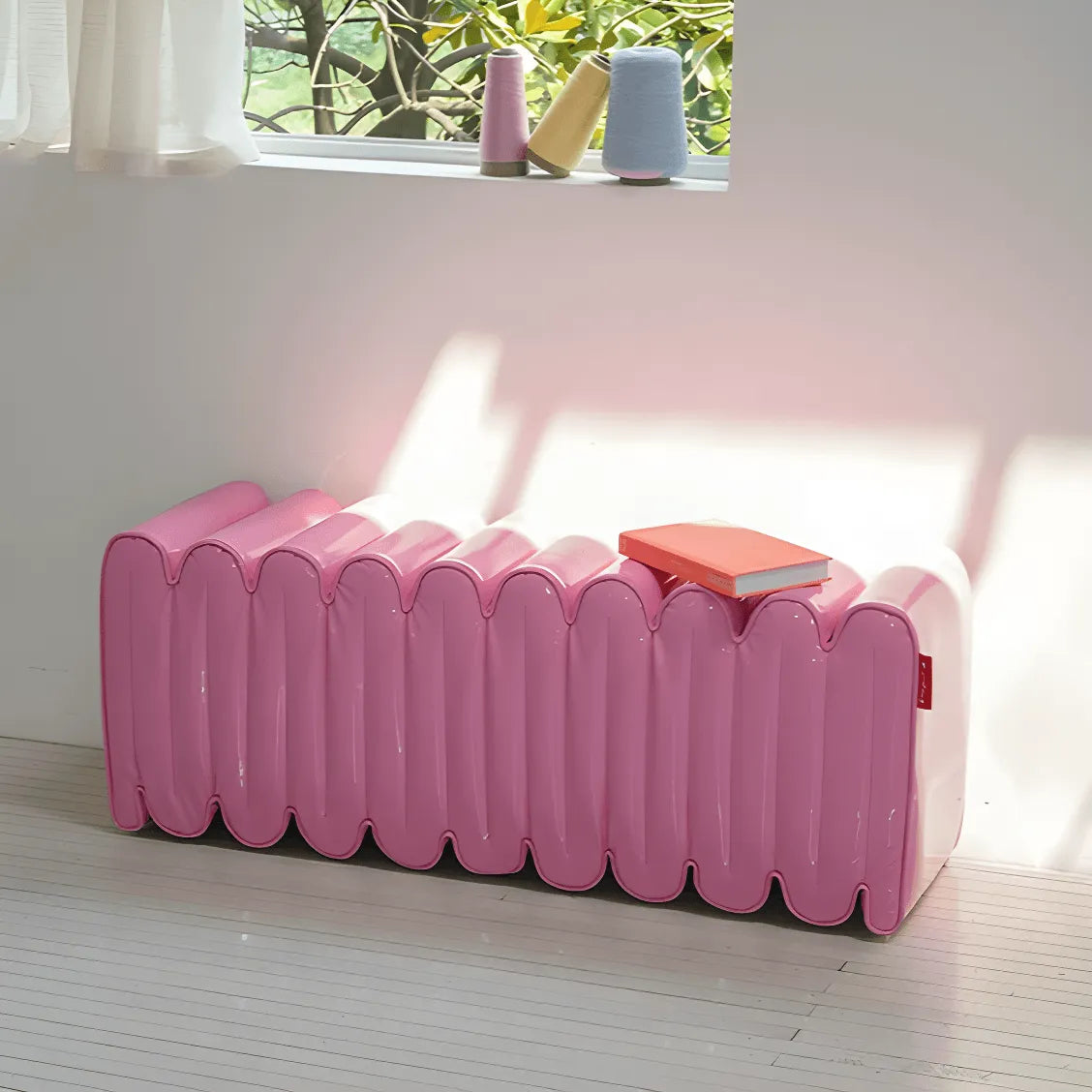 Sculptural Wave Bench in Soft PU Upholstery for Bedroom Dining Main Product Image Main image
