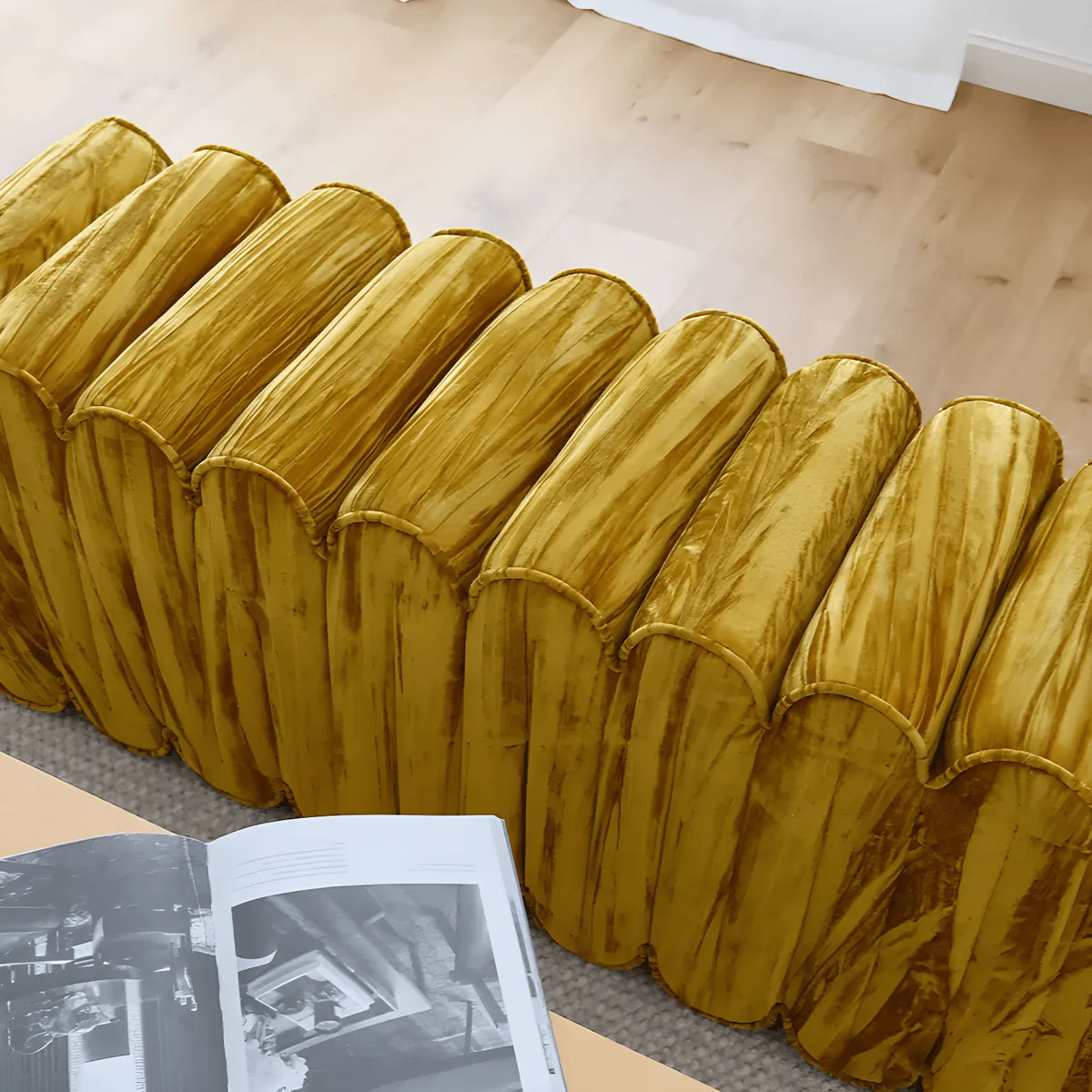 Sculptural Wave Bench in Velvet Dopamine Accent Seating