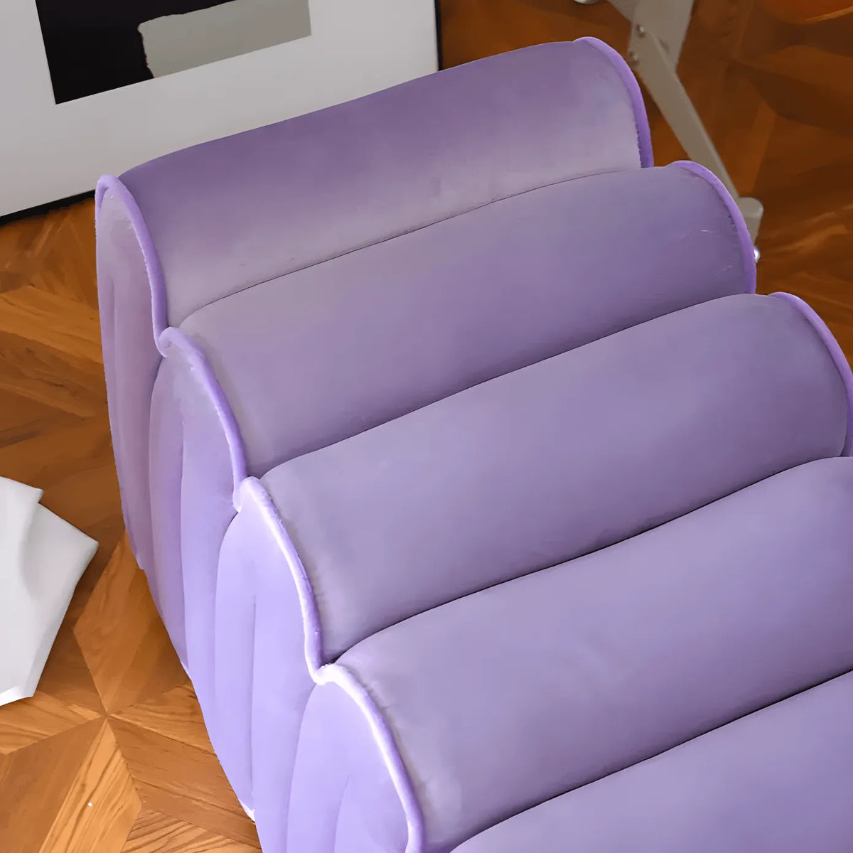 Sculptural Wave Bench in Velvet Dopamine Accent Seating