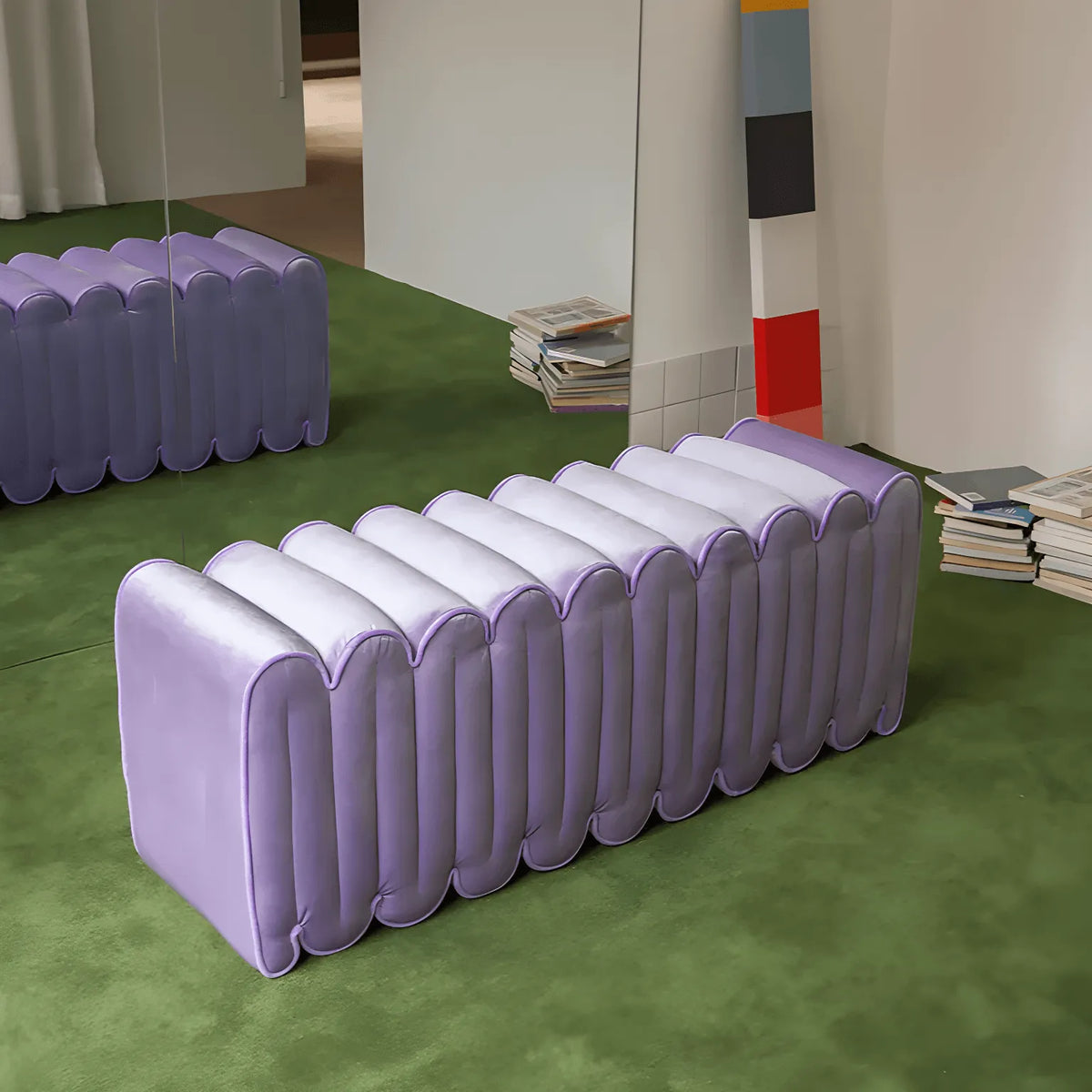 Sculptural Wave Bench in Velvet Dopamine Accent Seating Main Product Image