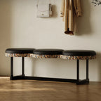 Sculptural Wave Bench with Leather Seats, Color-Block Veneer and Steel Base