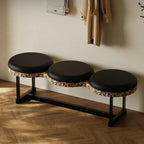 Sculptural Wave Bench with Leather Seats, Color-Block Veneer and Steel Base Main Product Image
