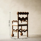 Sculptural Wavy Wood Chairs with Ball Detail and White Upholstered Seat Dimensions