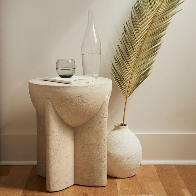 Sculptural White Concrete Coffee Table with Cross Base and Organic Curves