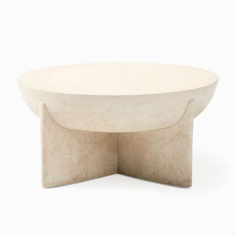 Sculptural White Concrete Coffee Table with Cross Base and Organic Curves
