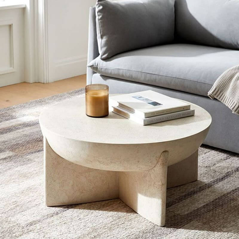 Sculptural White Concrete Coffee Table with Cross Base and Organic Curves