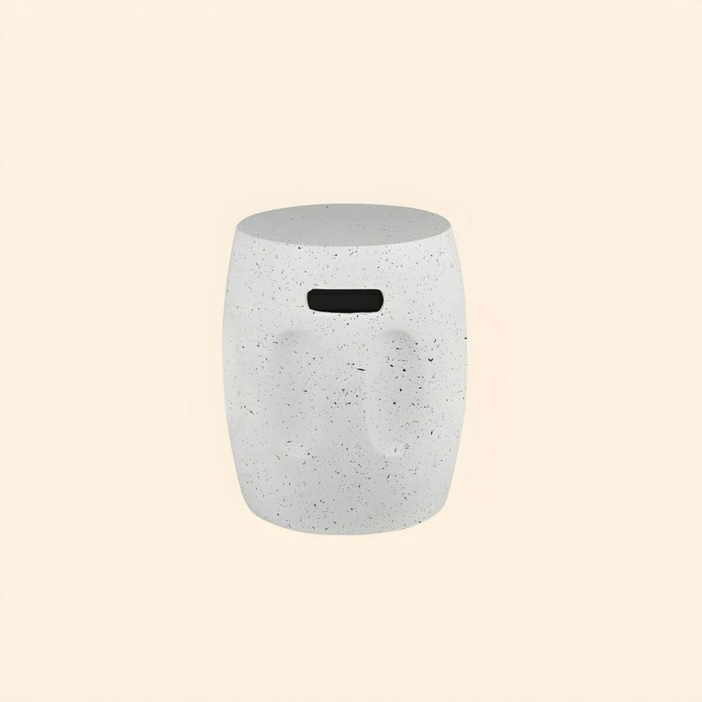 Sculptural White Concrete Side Table Set with Geometric Cutouts and Rounded Silhouette