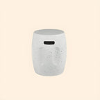 Sculptural White Concrete Side Table Set with Geometric Cutouts and Rounded Silhouette