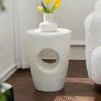 Sculptural White Concrete Side Table Set with Geometric Cutouts and Rounded Silhouette