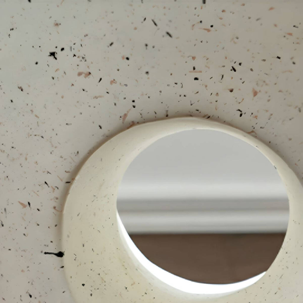 Sculptural White Concrete Side Table Set with Geometric Cutouts and Rounded Silhouette